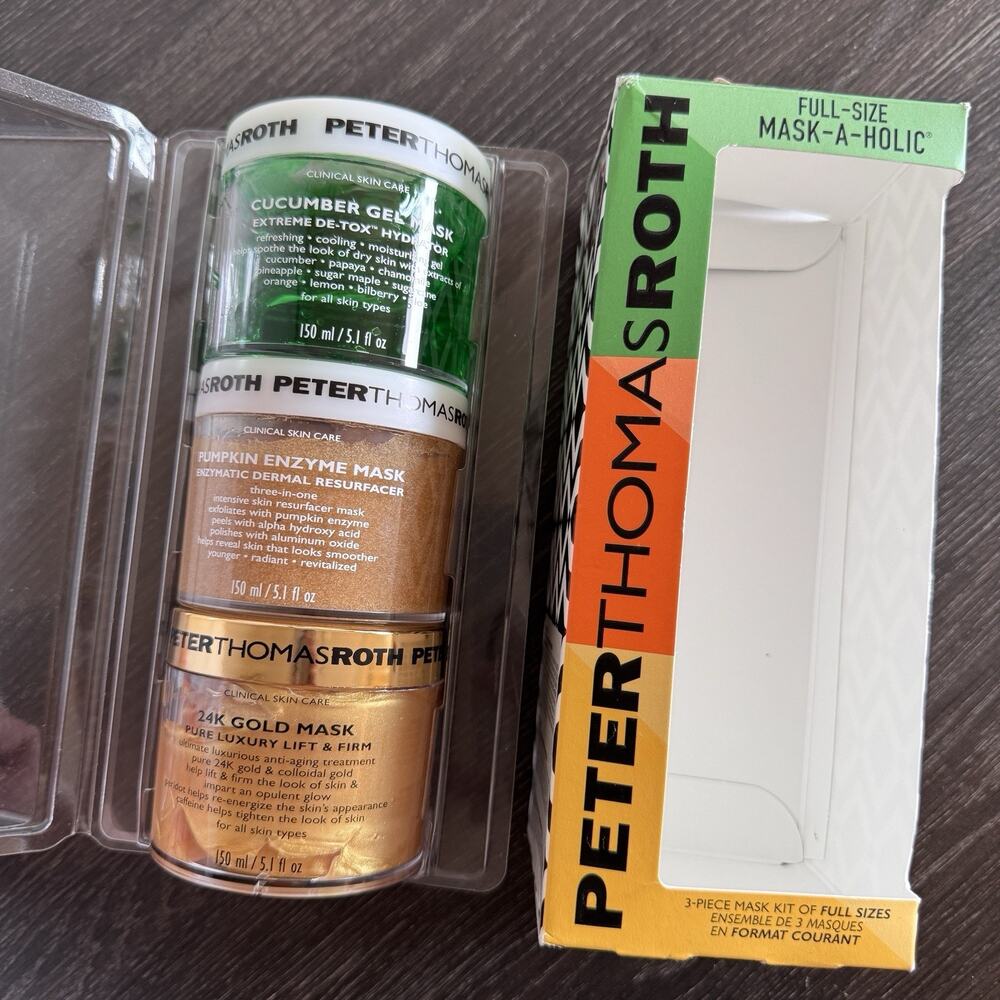 NIB Peter Thomas Roth Full Size Mask-A-Holic 3pc Mask Kit Cucumber Pumpkin 24K